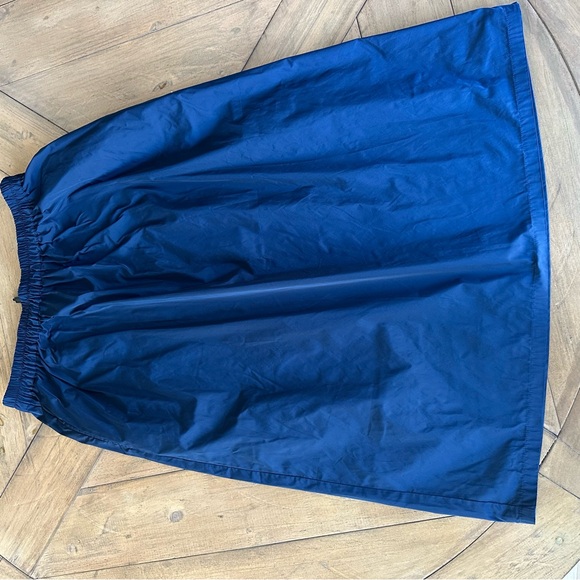 Katharina Hovman Taffeta Skirt Midi Marine Blue Elastic Waist Pocket Purist US12 - Picture 3 of 11